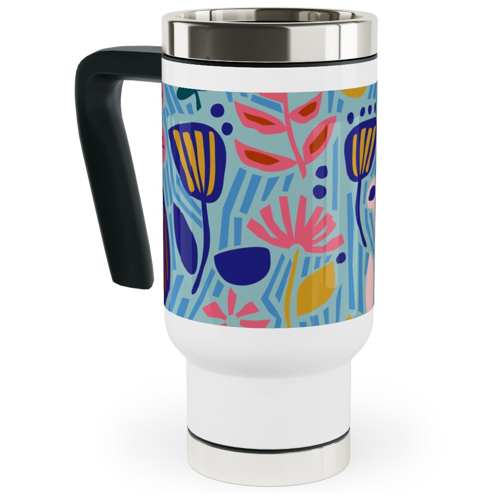 Paper Cut Floral Garden Travel Mug with Handle, 17oz, Multicolor, Sea