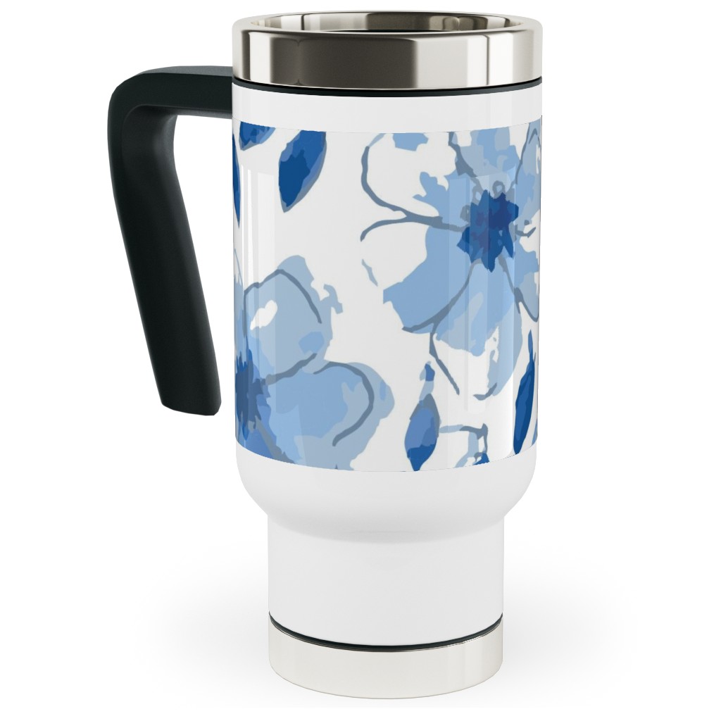 the Flow of the Garden - Blue Travel Mug with Handle, 17oz, Blue