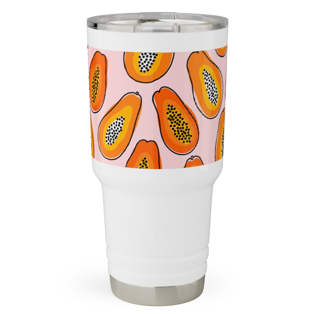 Abstract Papayas - Pink Travel Tumbler, 30oz, Pink, Bright Pink