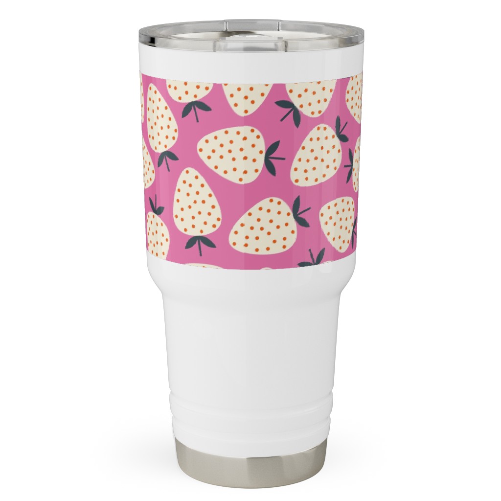 Strawberries - Cream on Pink Travel Tumbler, 30oz, Pink, Bright Pink