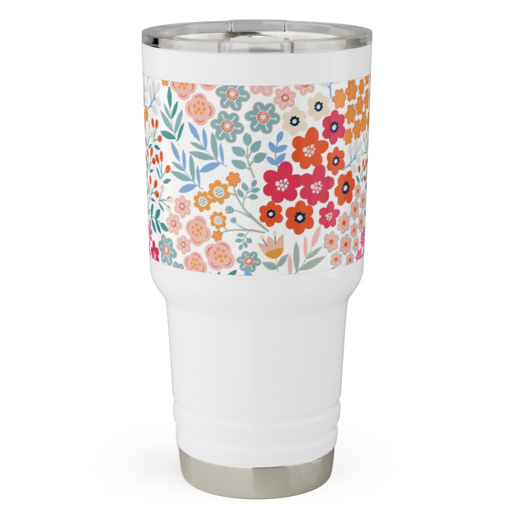 Summer Flower Travel Tumbler, 30oz, Multicolor, White