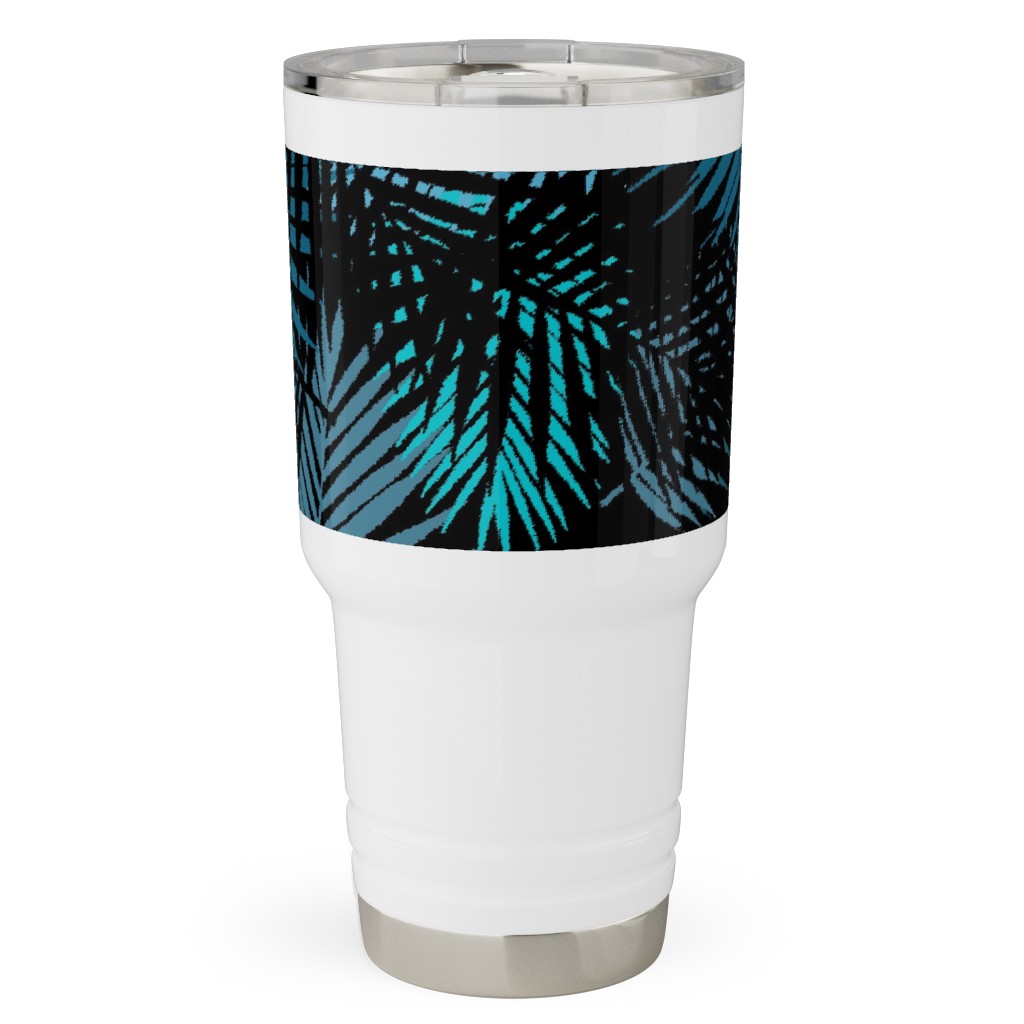 Tropical Leaves - Blue and Green Travel Tumbler, 30oz, Blue, True Blue