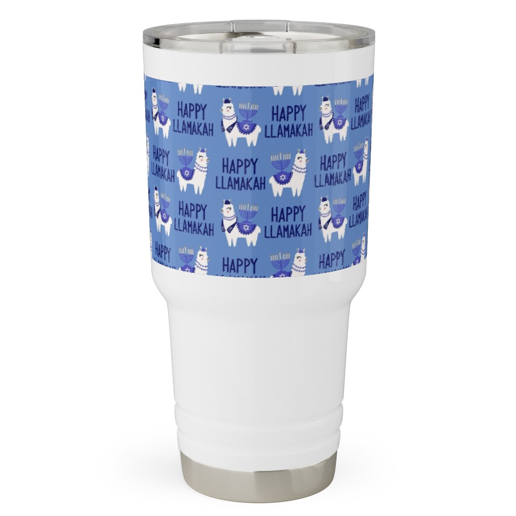Happy Llamakah - Blue Travel Tumbler, 30oz, Blue, True Blue