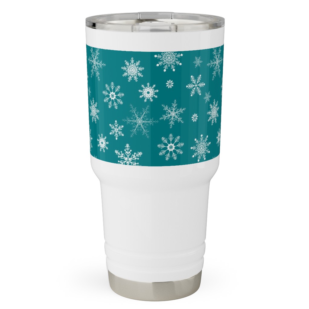 Snowflakes on Emerald Travel Tumbler, 30oz, Green, Classic Green