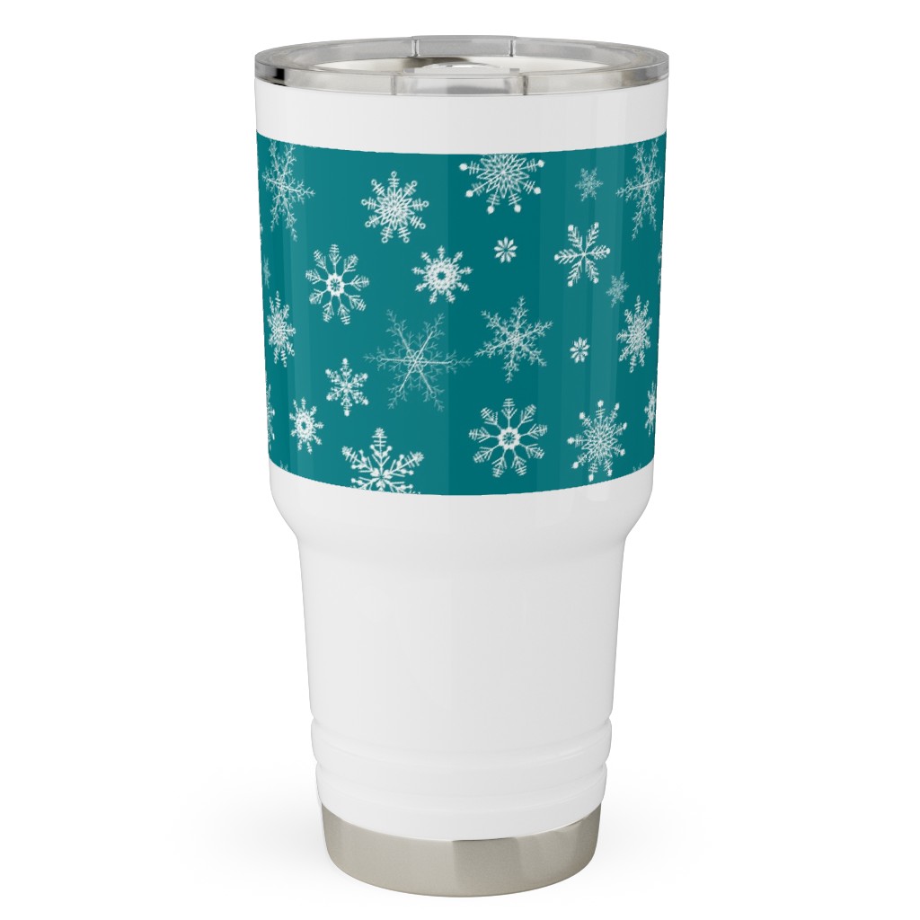 Snowflakes on Emerald Travel Tumbler, 30oz, Green