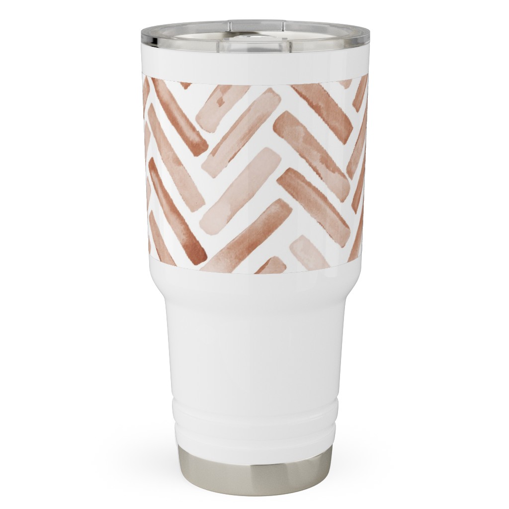 Painted Chevron Herringbone Travel Tumbler, 30oz, Brown