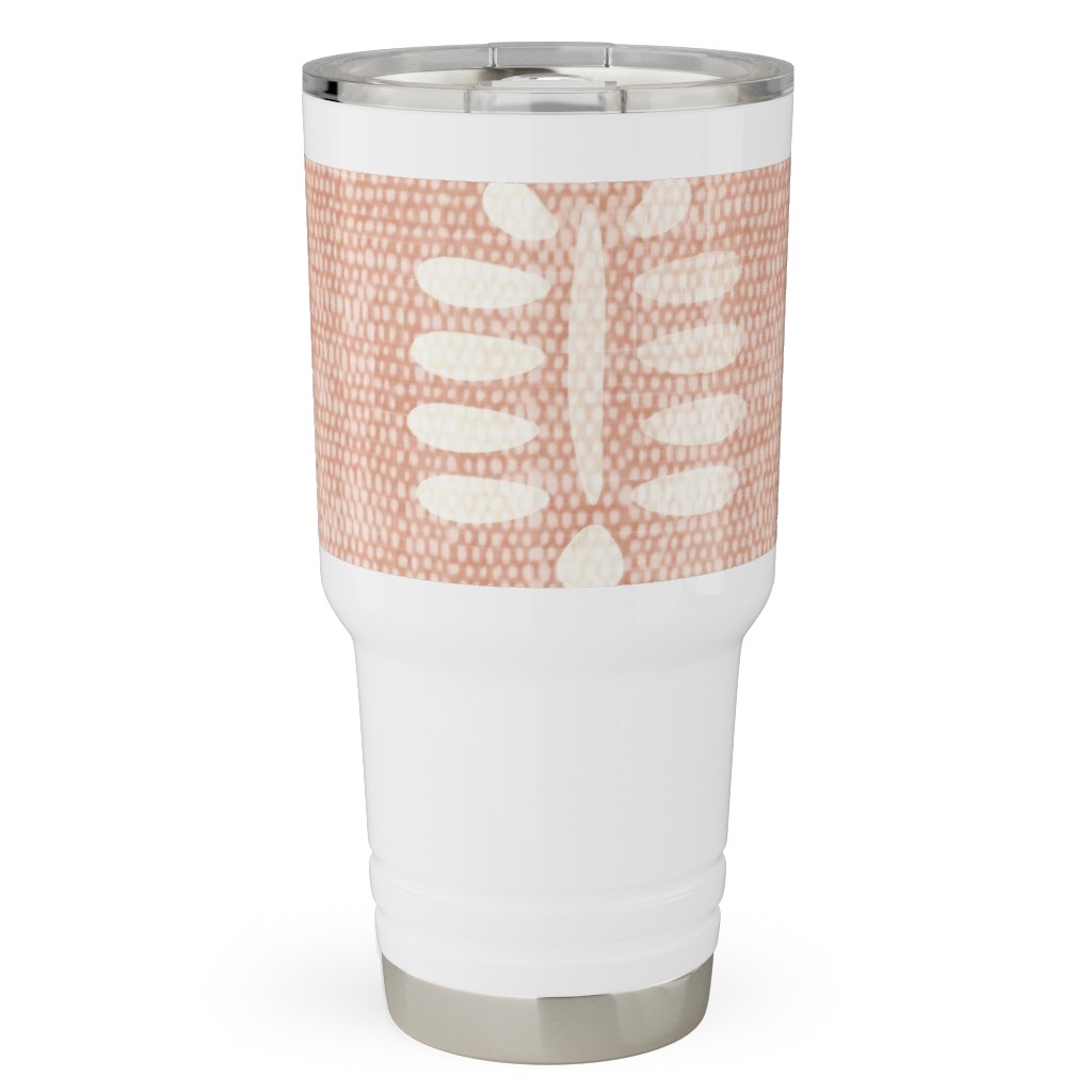 Block Print Fern - Dusty Pink Travel Tumbler, 30oz, Pink, Bright Pink