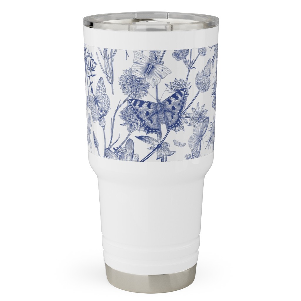 Butterflies and Wild Flowers Travel Tumbler, 30oz, Blue