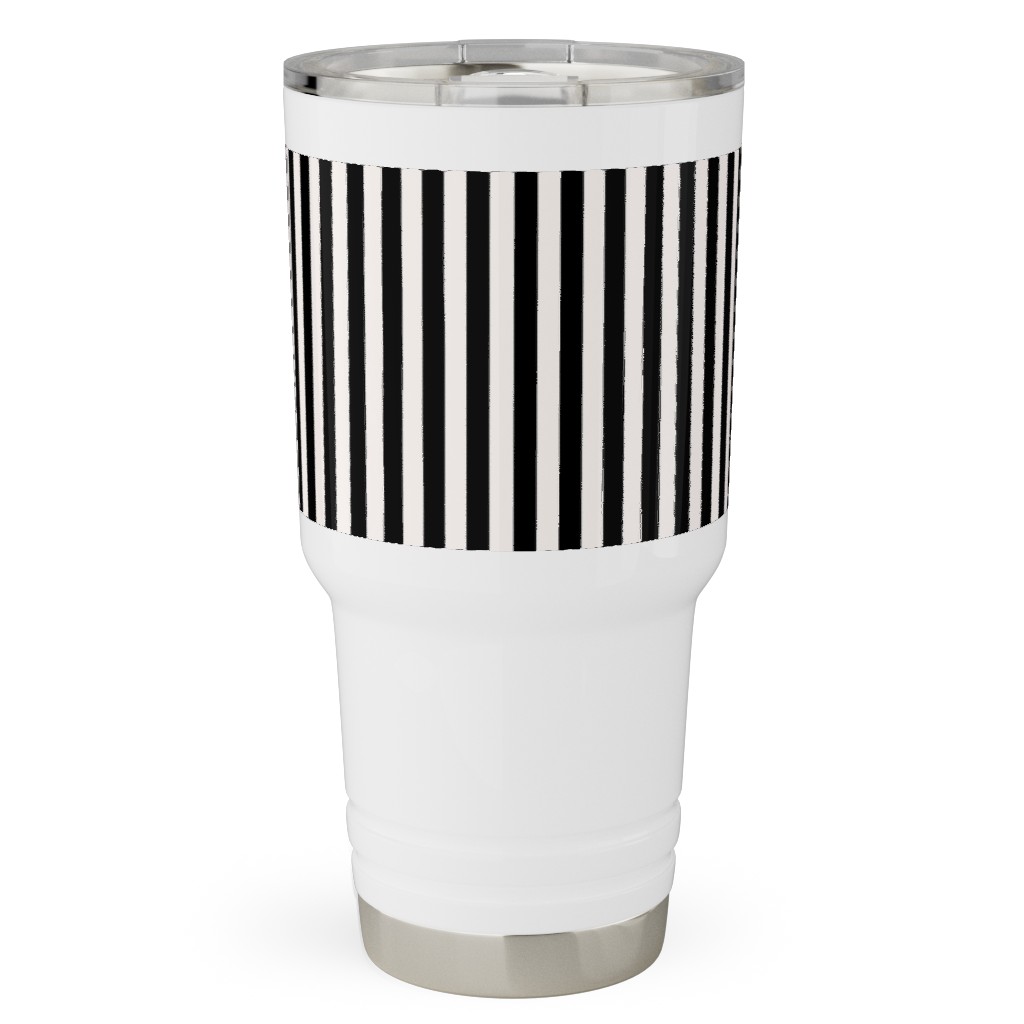 Basic Stripe - Black and Cream Travel Tumbler, 30oz, Black, Black