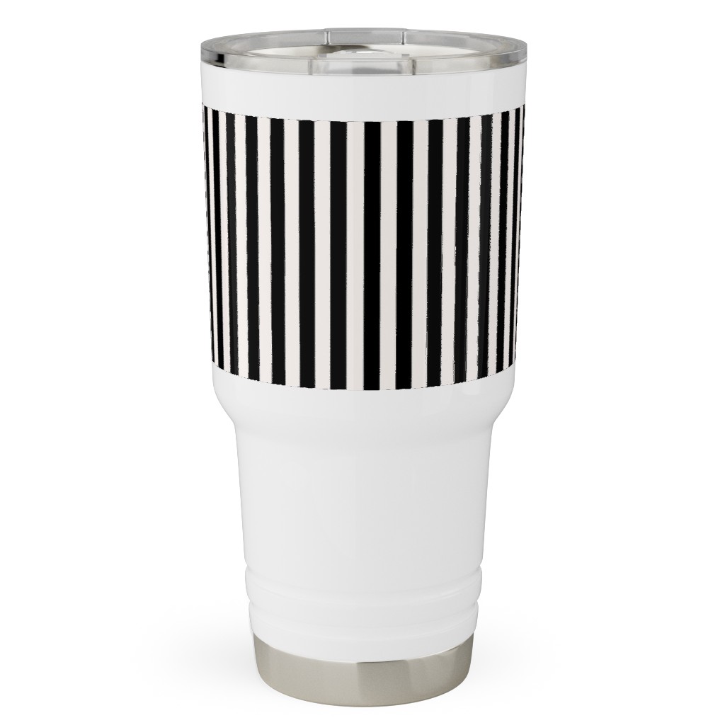 Basic Stripe - Black and Cream Travel Tumbler, 30oz, Black