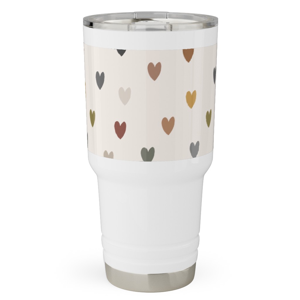 Earthy Colored Hearts - Multi Muted Travel Tumbler, 30oz, Beige