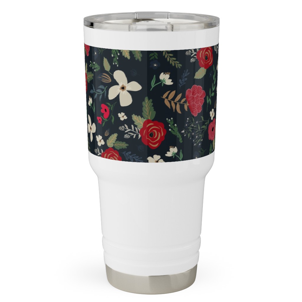 Fancy Winter - Navy Background Travel Tumbler, 30oz, Black, Black