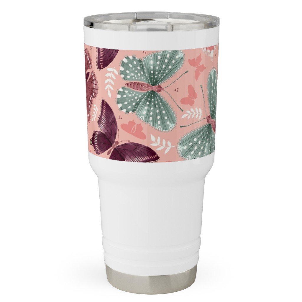 Romantic Butterflies - Pink Travel Tumbler, 30oz, Pink