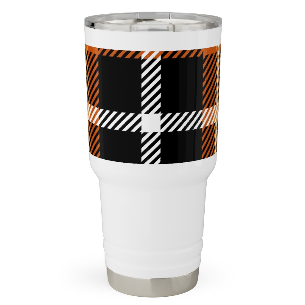 Orange and Black Plaid Travel Tumbler, 30oz, Orange
