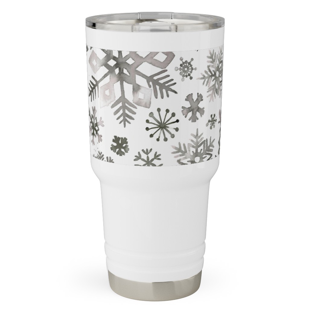 Winter Snowflakes - Gray Travel Tumbler, 30oz, Gray