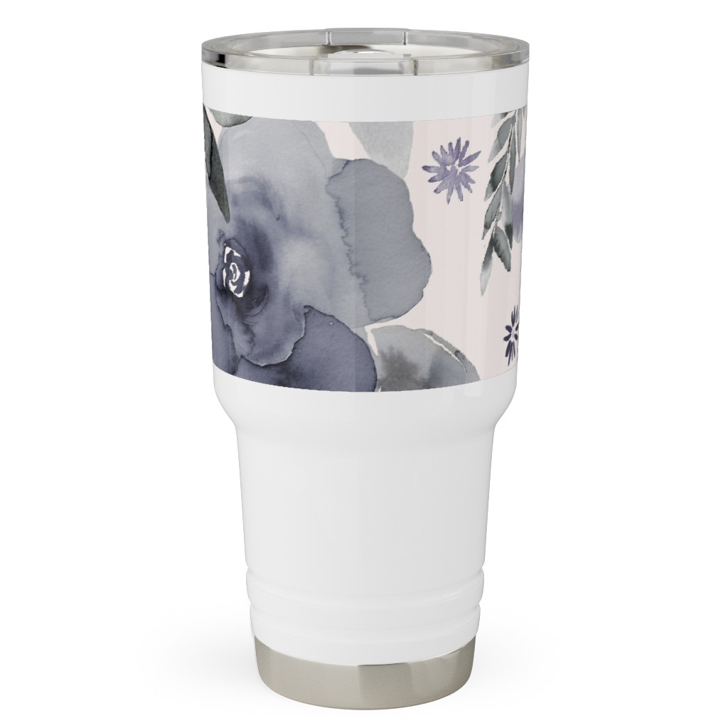 Wintery Watercolor Flower Bouquets - Navy Travel Tumbler, 30oz, Blue