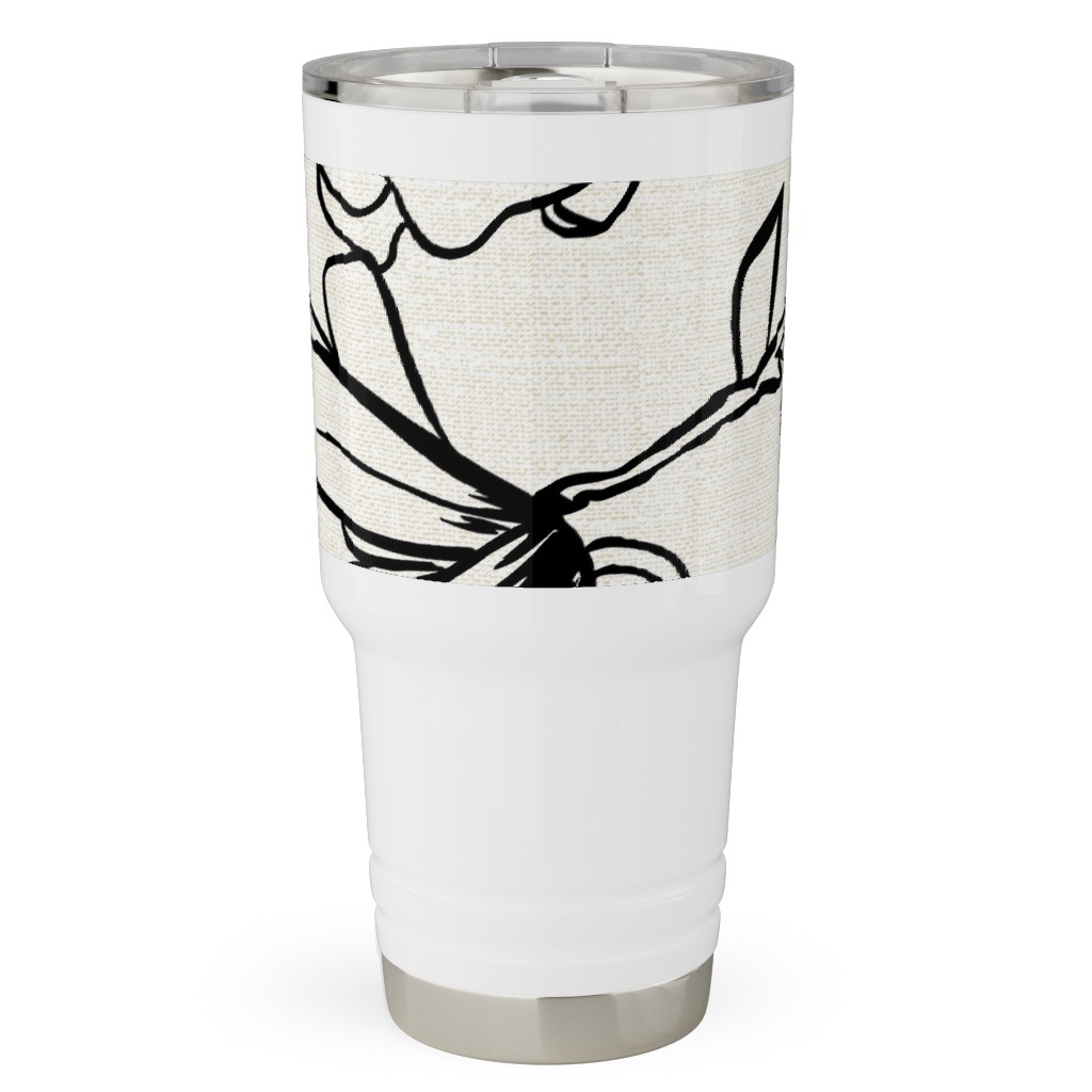 Magnolia Garden - Textured - White & Black Travel Tumbler, 30oz, Beige