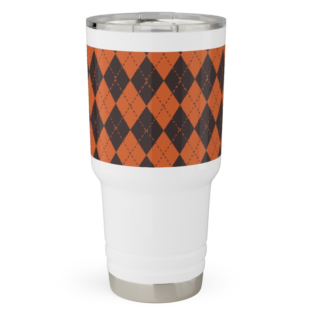 Halloween Argyle - Orange and Black Travel Tumbler, 30oz, Orange