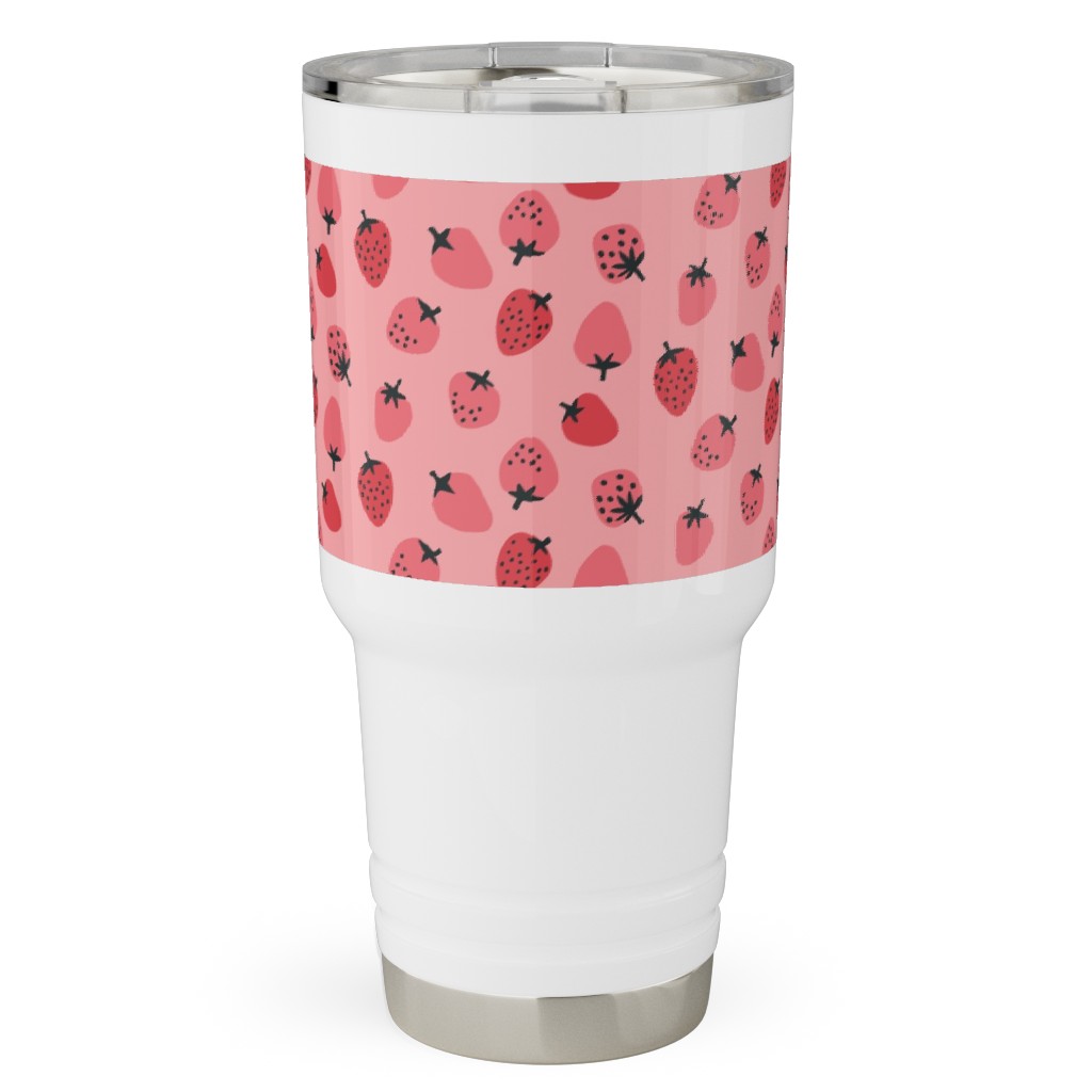 Red Strawberries - Pink Travel Tumbler, 30oz, Pink, Bright Pink
