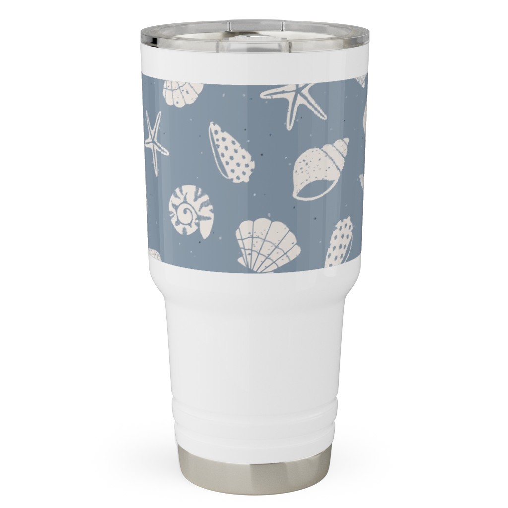 Seashells Summer Beach - Dusty Blue Travel Tumbler, 30oz, Blue