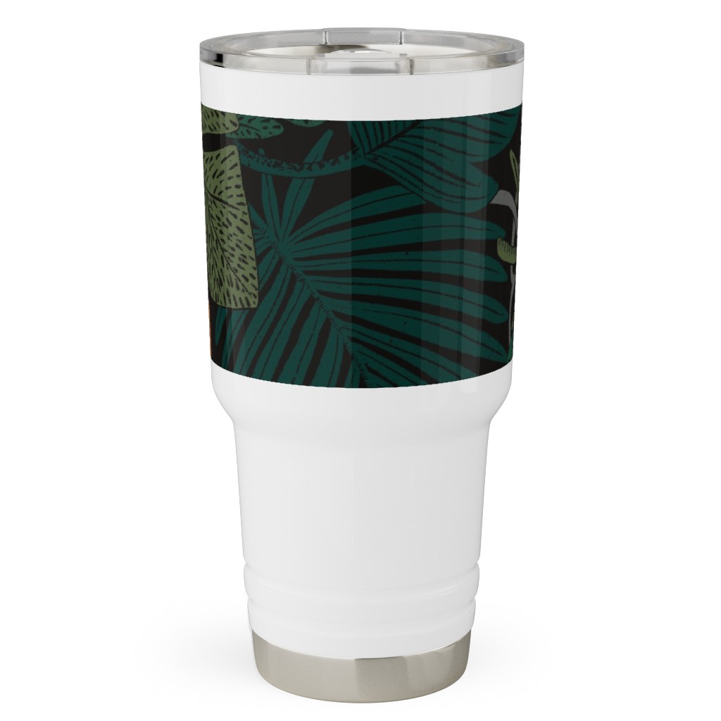 Moody Tropical Floral - Orange on Black Travel Tumbler, 30oz, Green