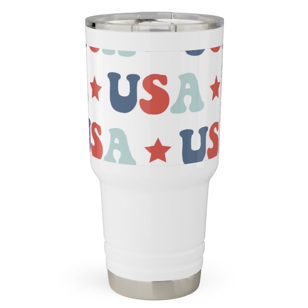 Usa Groovy Vintage - White Travel Tumbler, 30oz, Multicolor