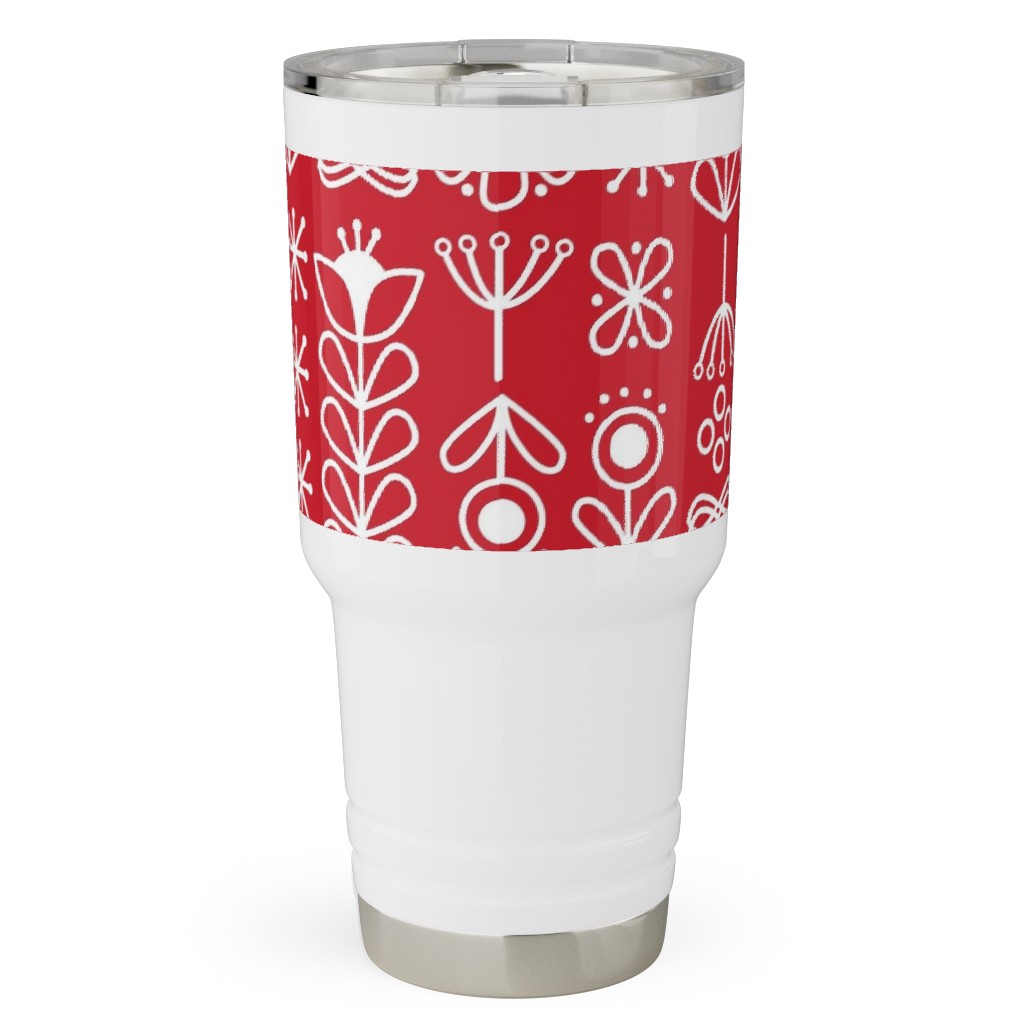 Red and White Nordic Mod Floral Travel Tumbler, 30oz, Red