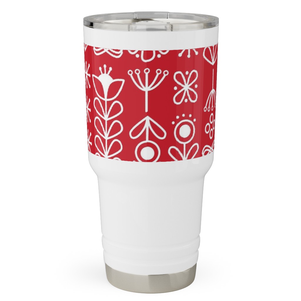 Red and White Nordic Mod Floral Travel Tumbler, 30oz, Red, Red