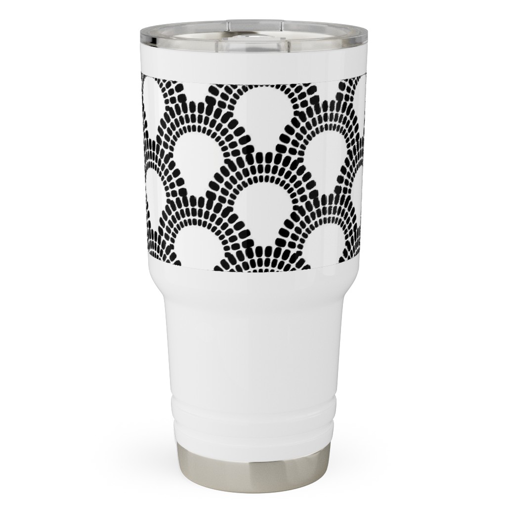 Scallops - Black and White Travel Tumbler, 30oz, Black