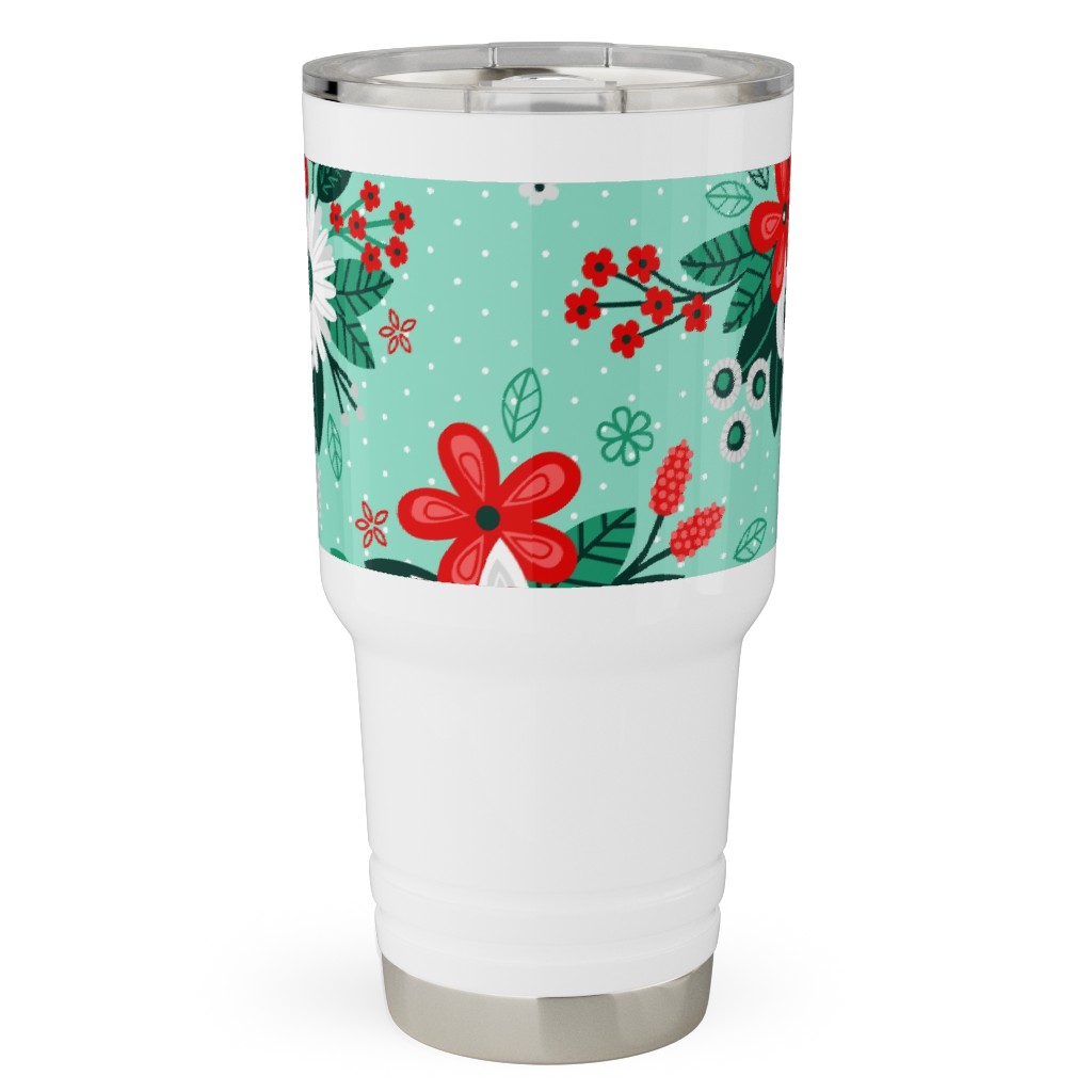 Holiday Floral Bouquet Travel Tumbler, 30oz, Green