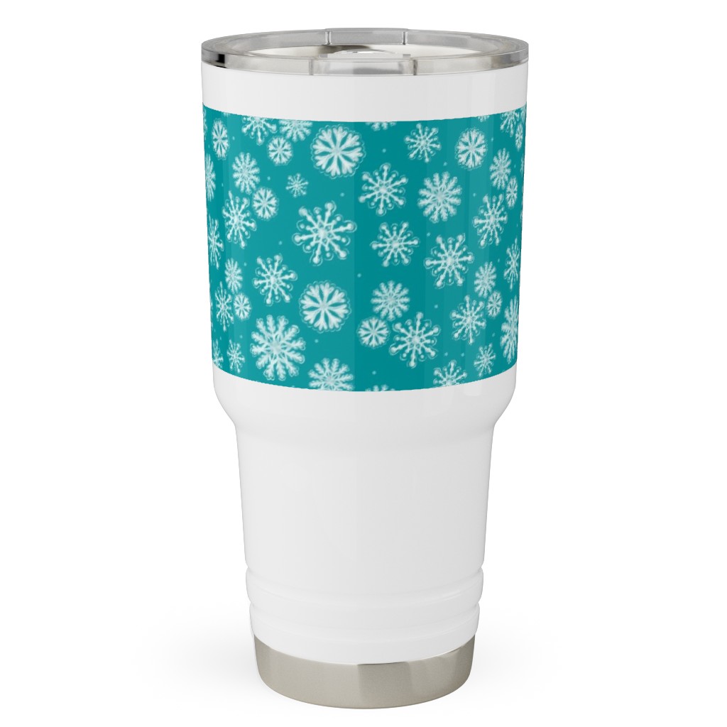 Let It Snow Snowflakes - Blue Travel Tumbler, 30oz, Blue