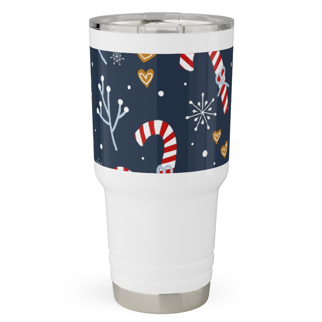 Candy Canes and Gingerbread Hearts Travel Tumbler, 30oz, Blue