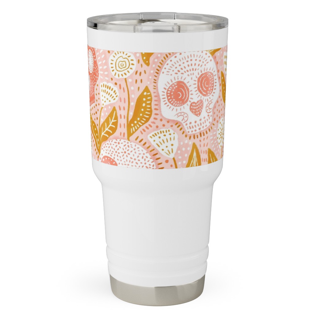 Pastel Halloween Skulls - Pink Travel Tumbler, 30oz, Pink