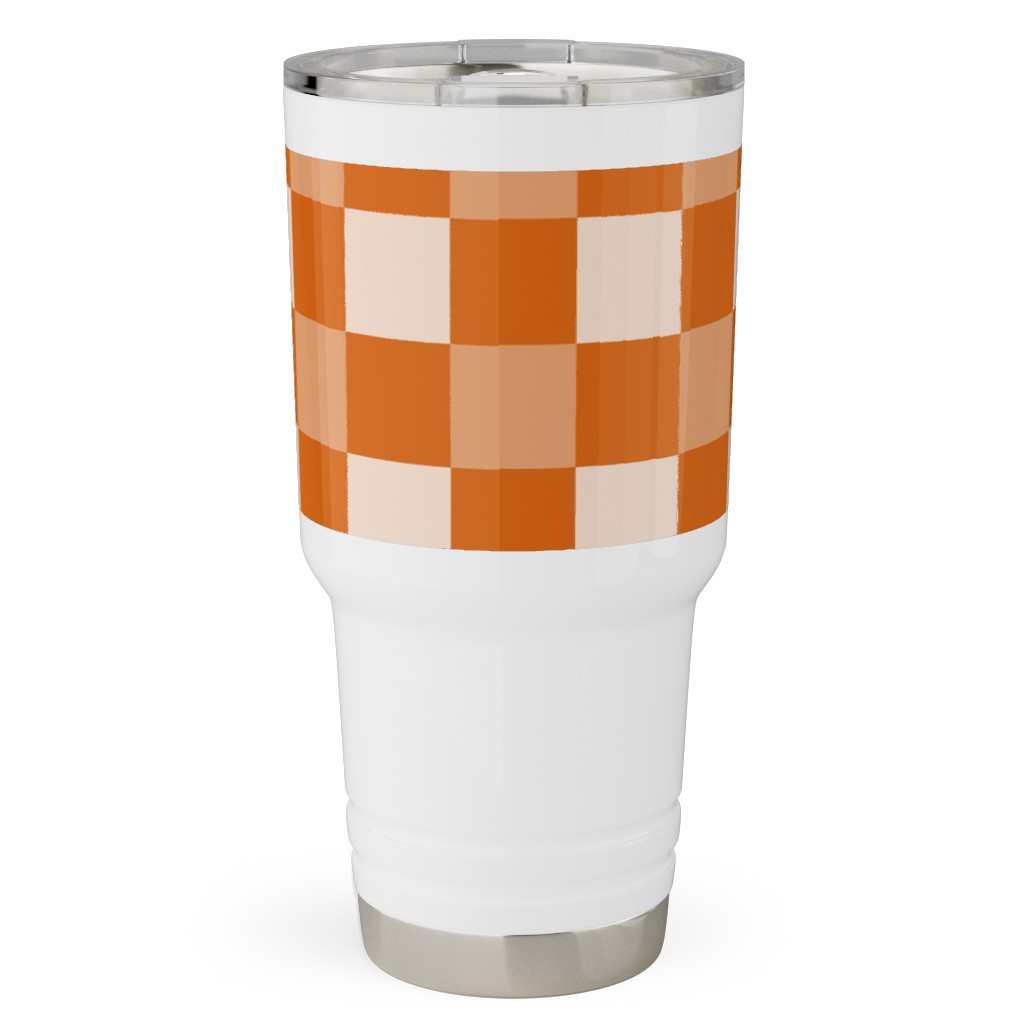 Orange Gingham Plaid Travel Tumbler, 30oz, Orange