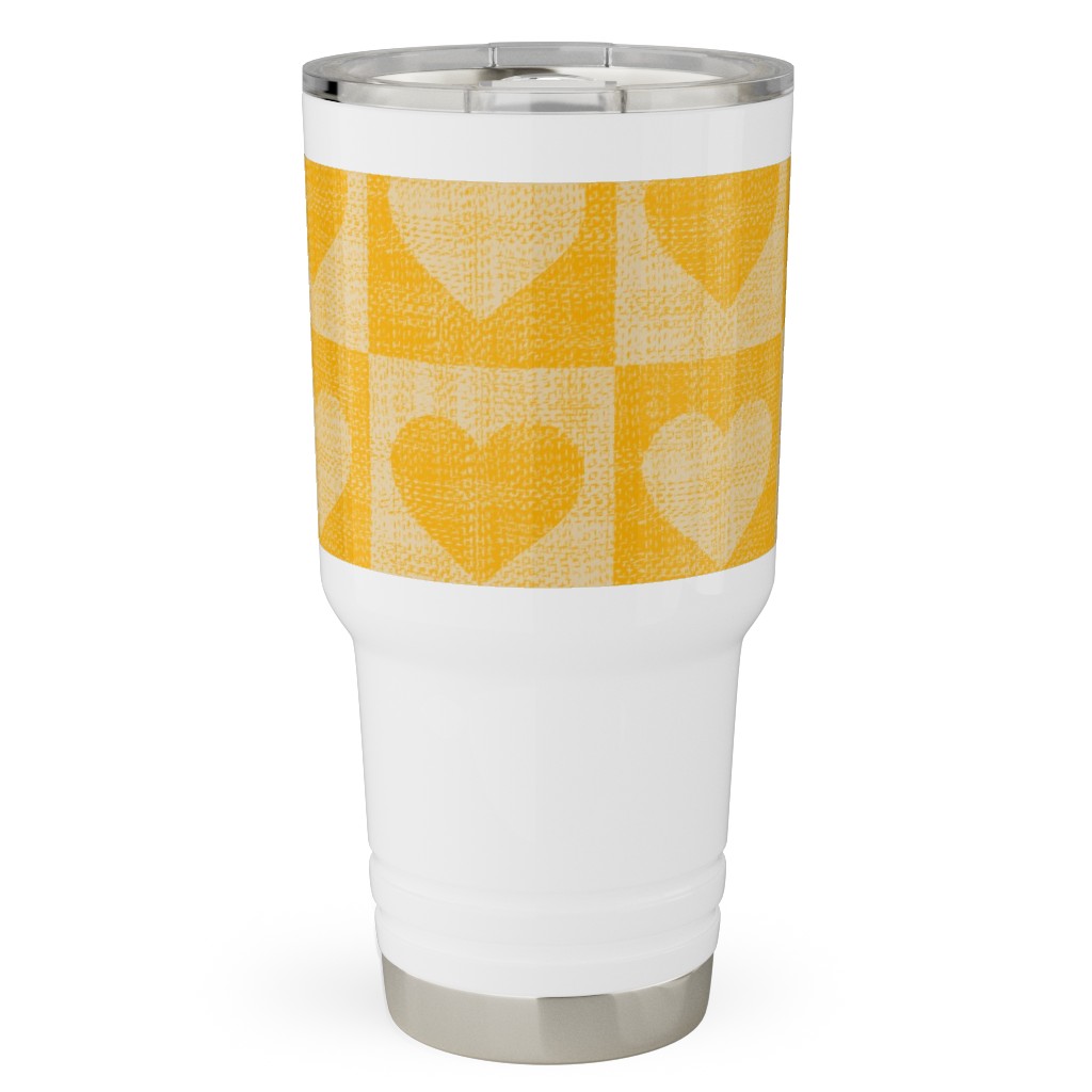 Love Hearts Check - Yellow Travel Tumbler, 30oz, Yellow