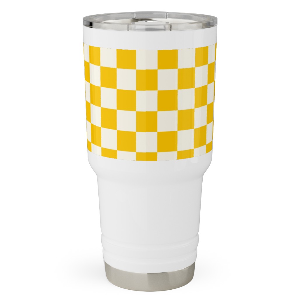 Checkered Pattern - Yellow Travel Tumbler, 30oz, Yellow, Classic Yellow
