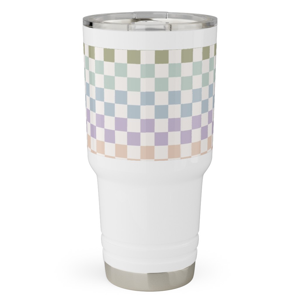 Boho Rainbow Checks Plaid - Multi Travel Tumbler, 30oz, Multicolor