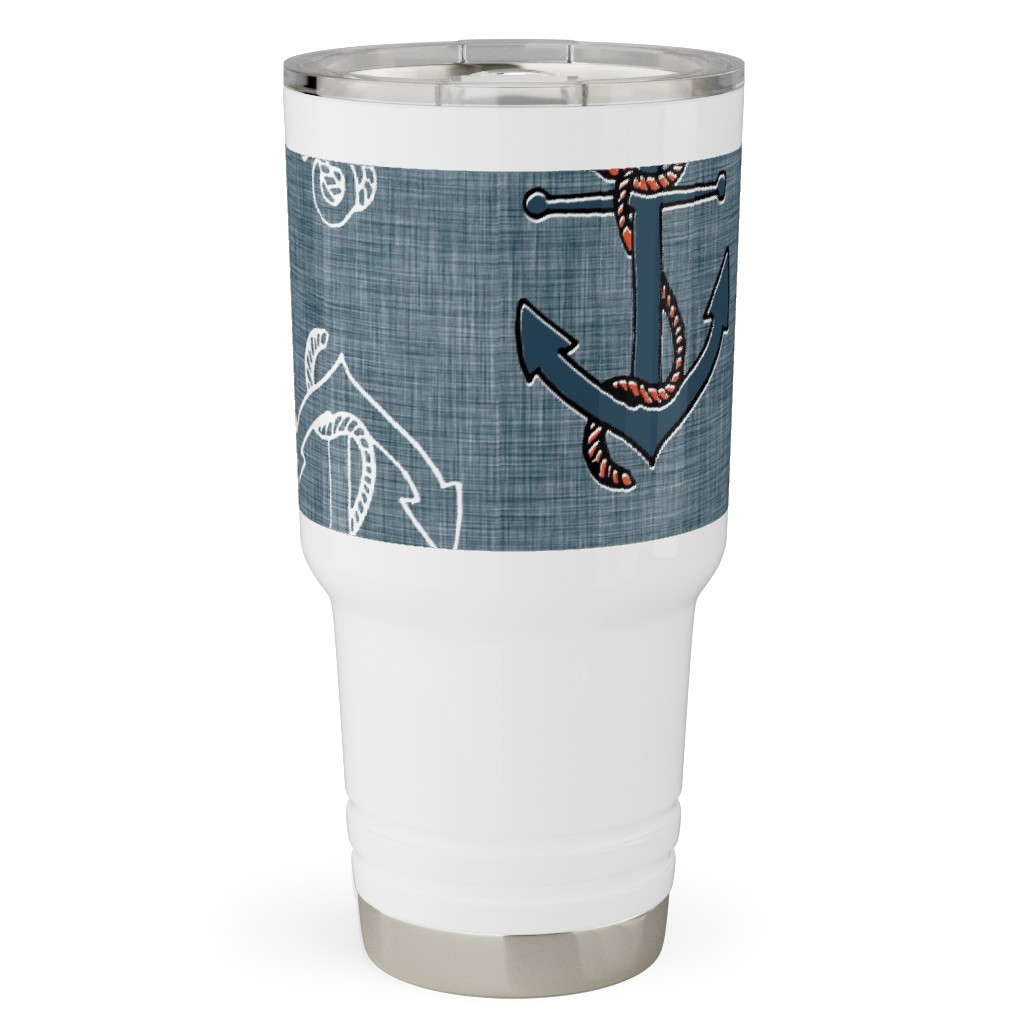 Anchors Away - Textured Blue Travel Tumbler, 30oz, Blue