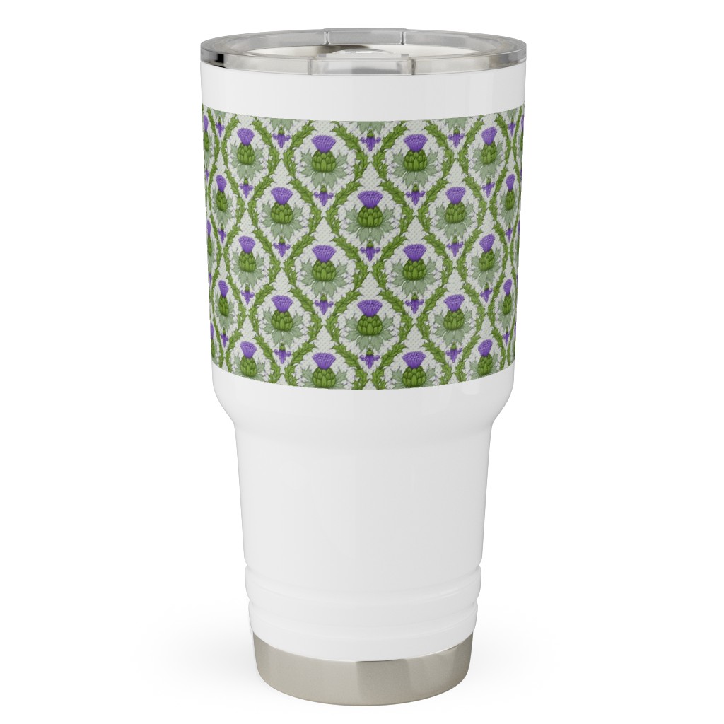 Thistle Damask - Green Travel Tumbler, 30oz, Green, Classic Green