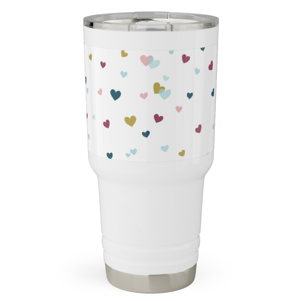 Confetti Hearts - White and Multi Travel Tumbler, 30oz, Multicolor