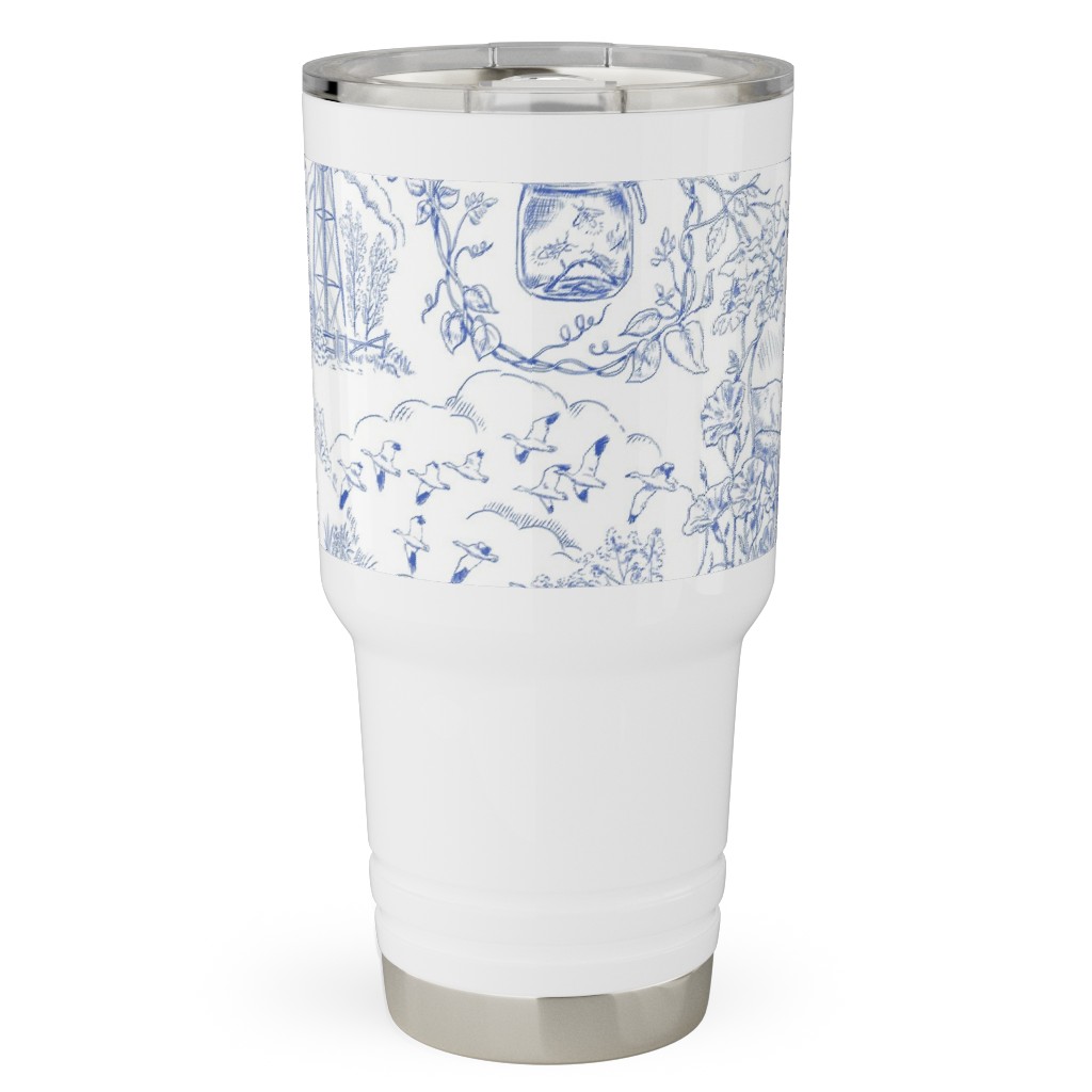 Country Living Toile - Blue Travel Tumbler, 30oz, Blue, True Blue