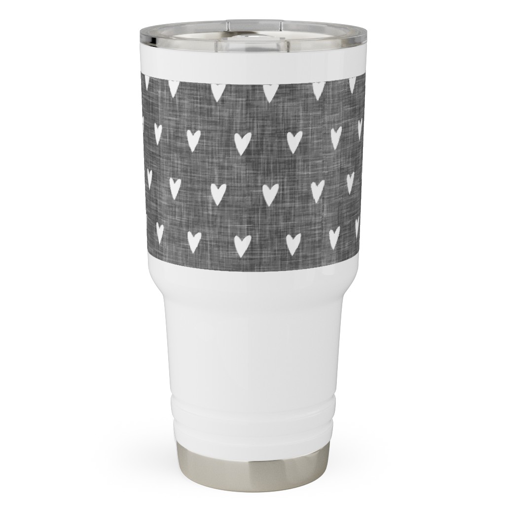 Hearts on Grey Linen Travel Tumbler, 30oz, Gray