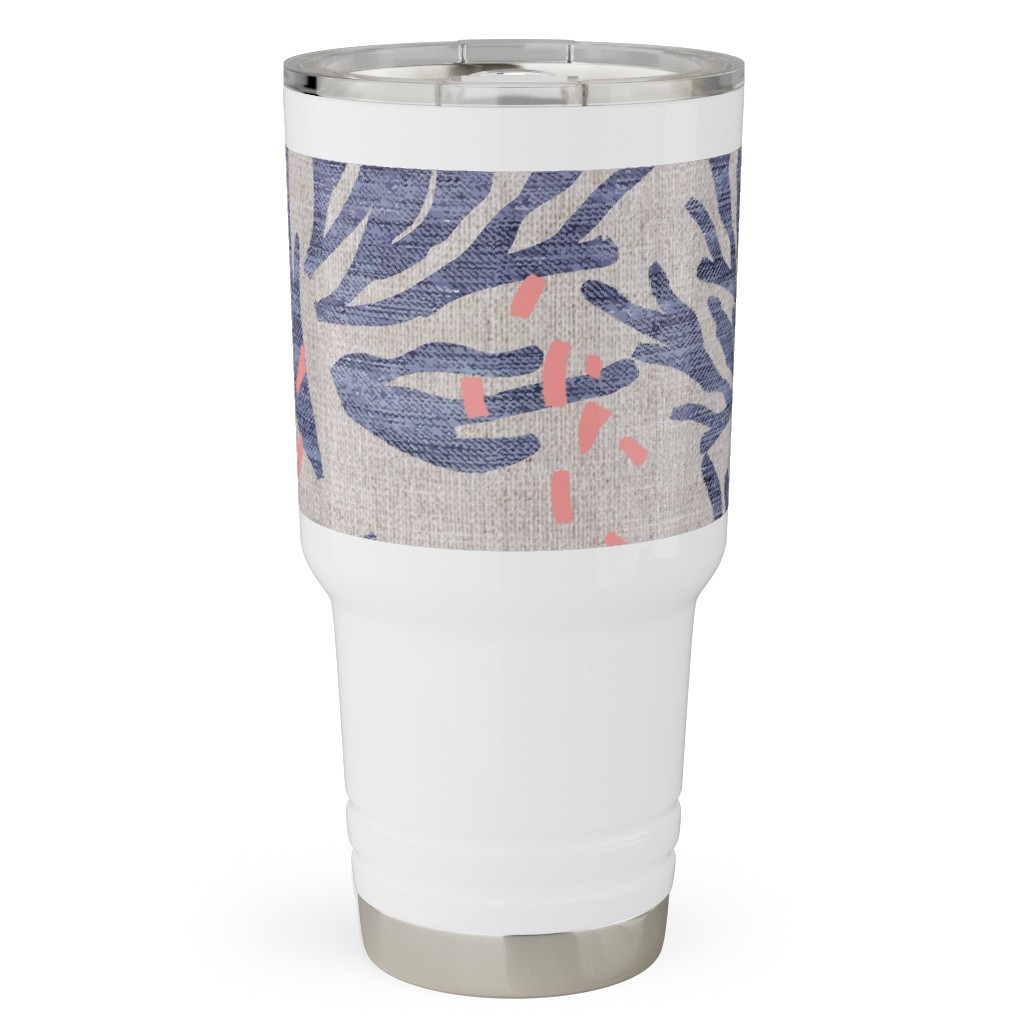 French Linen Anemone Travel Tumbler, 30oz, Blue, True Blue
