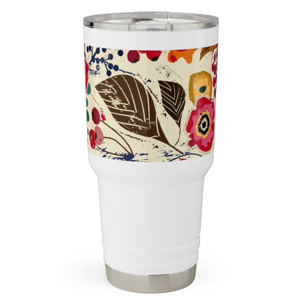 Botanical Block Print Travel Tumbler, 30oz, Multicolor