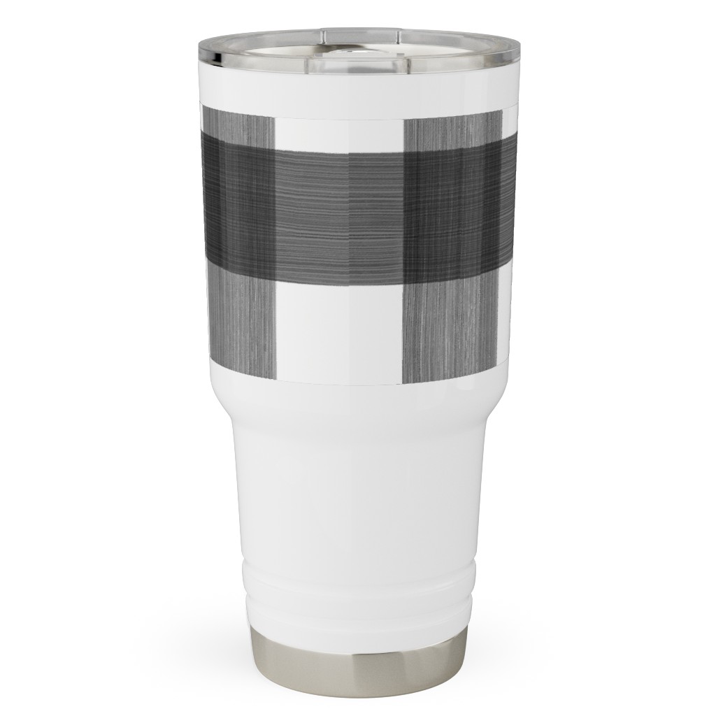 Cross Hatch Plaid Travel Tumbler, 30oz, Black, Metal