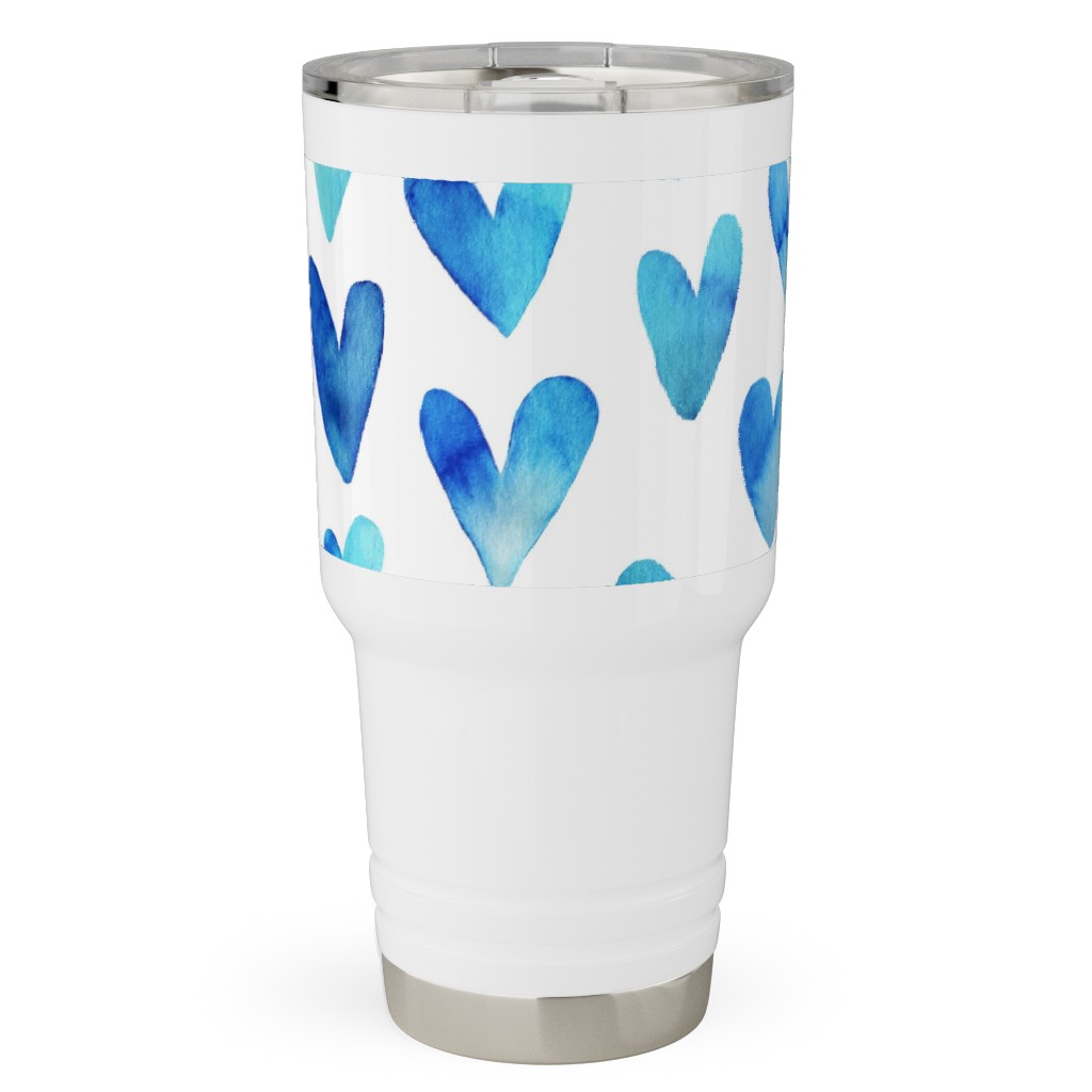 Blue Ombre Hearts - Blue Travel Tumbler, 30oz, Blue, True Blue