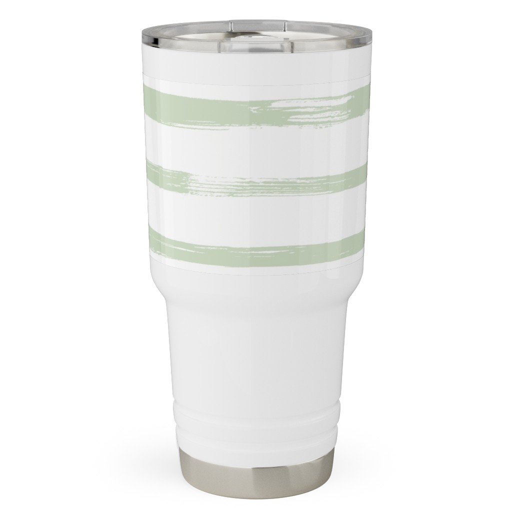 Sage and White Stripes Travel Tumbler, 30oz, Green, Classic Green
