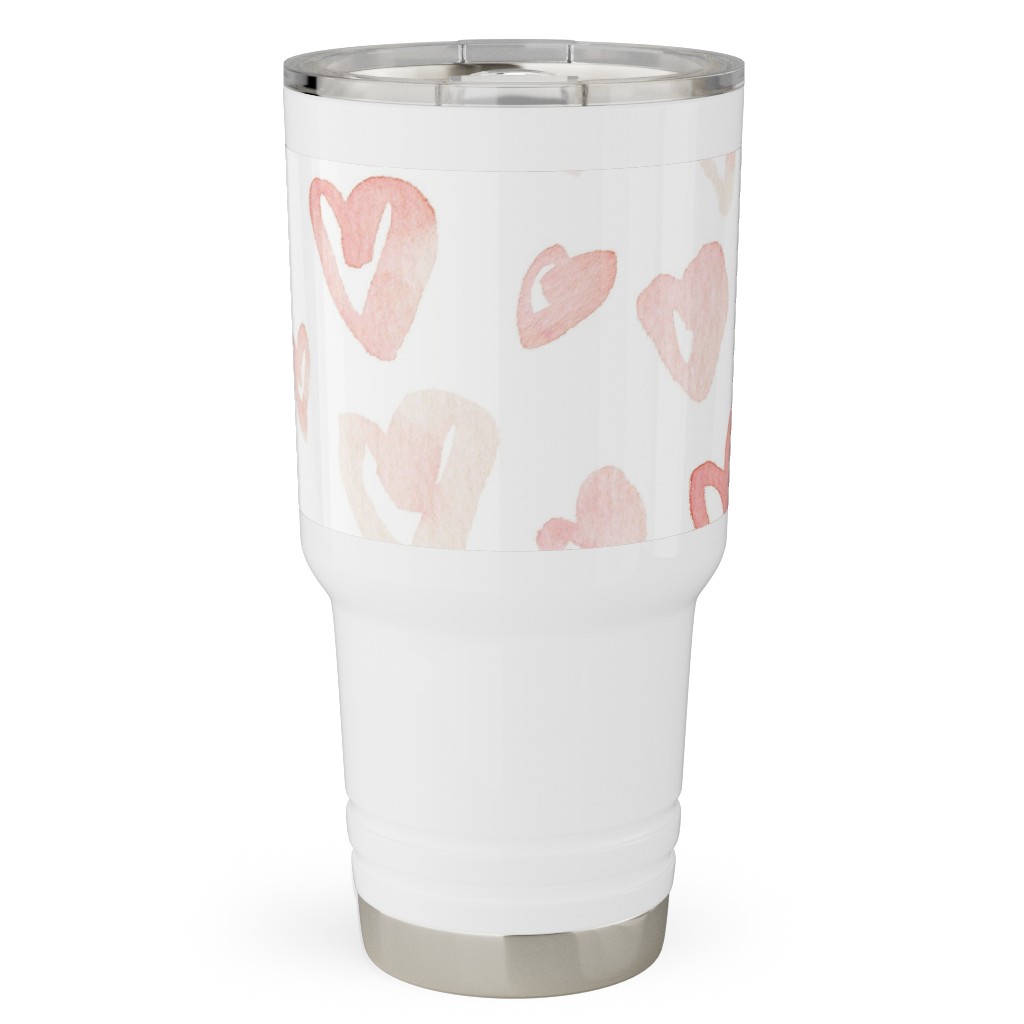 Pale Pink Hearts - Pink Travel Tumbler, 30oz, Pink