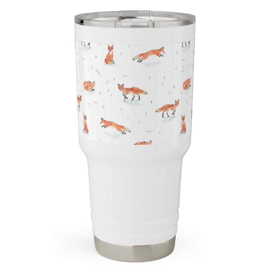 Winter Fox - White Travel Tumbler, 30oz, Orange, Orange