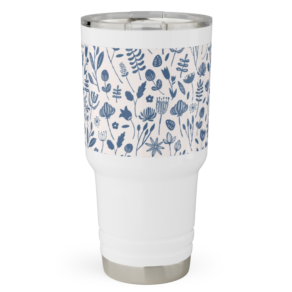 Folk Botanical Print - Blue Travel Tumbler, 30oz, Blue, True Blue